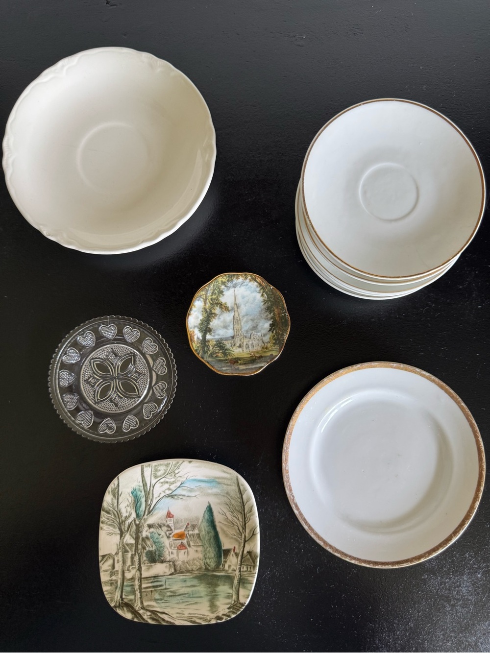 Assorted White and Cream Decorative Dinnerware Set with Gold Trim
